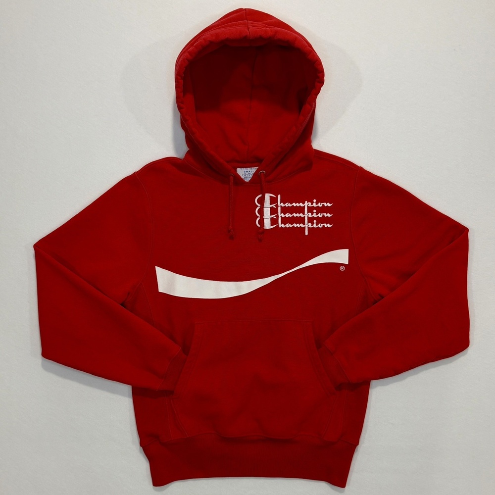 Champion Hoodie Men Small Red Reverse Weave Coca Cola Collab Sweatshirt Pullover